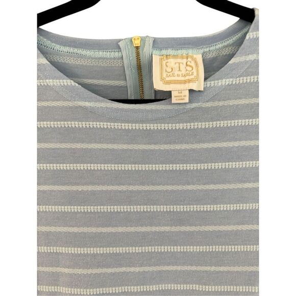Sail To Sable Women's Short Sleeve Striped Crew Neck Mini Dress Blue Medium NWOT - Picture 2 of 7